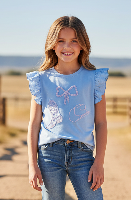 Blue Pink Western Elements - Infant Ruffle Eyelet Tee - The Twisted Filly