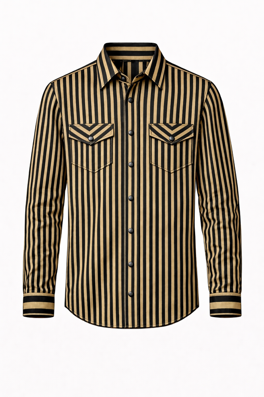 Black & Tan 1/4" Stripe - Toddler Performance LS Pearl Snap - 2 Rowels Ranch & Rodeo Wear