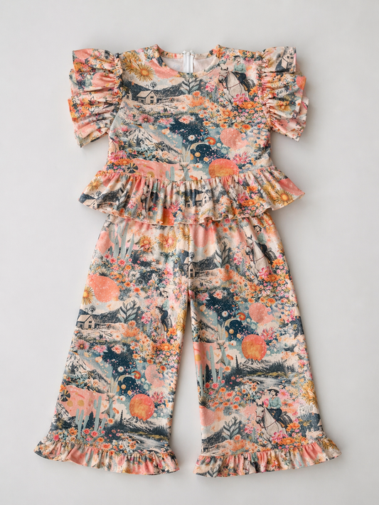 Pink Western Collage - Infant Ruffle Pant Set