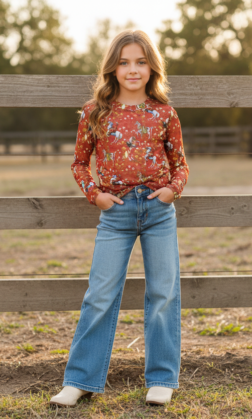 Red Cowboy - Youth Mesh LS Top