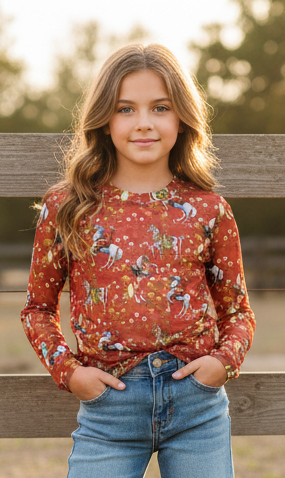 Red Cowboy - Youth Mesh LS Top