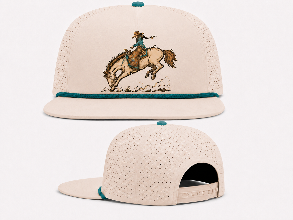 Cream Bucking Cowgirl - Youth Performance Snapback Hat