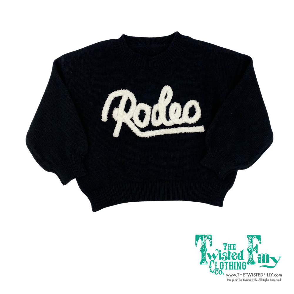 Long sleeve black knitted sweater with ivory Rodeo stitch detail