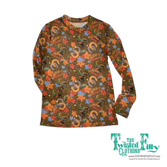 Brown Yee Haw - Youth LS Mesh Top