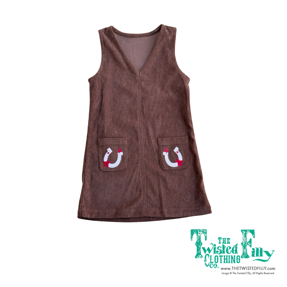 Brown w/ Pink Horse Shoe - Youth Emb Dress