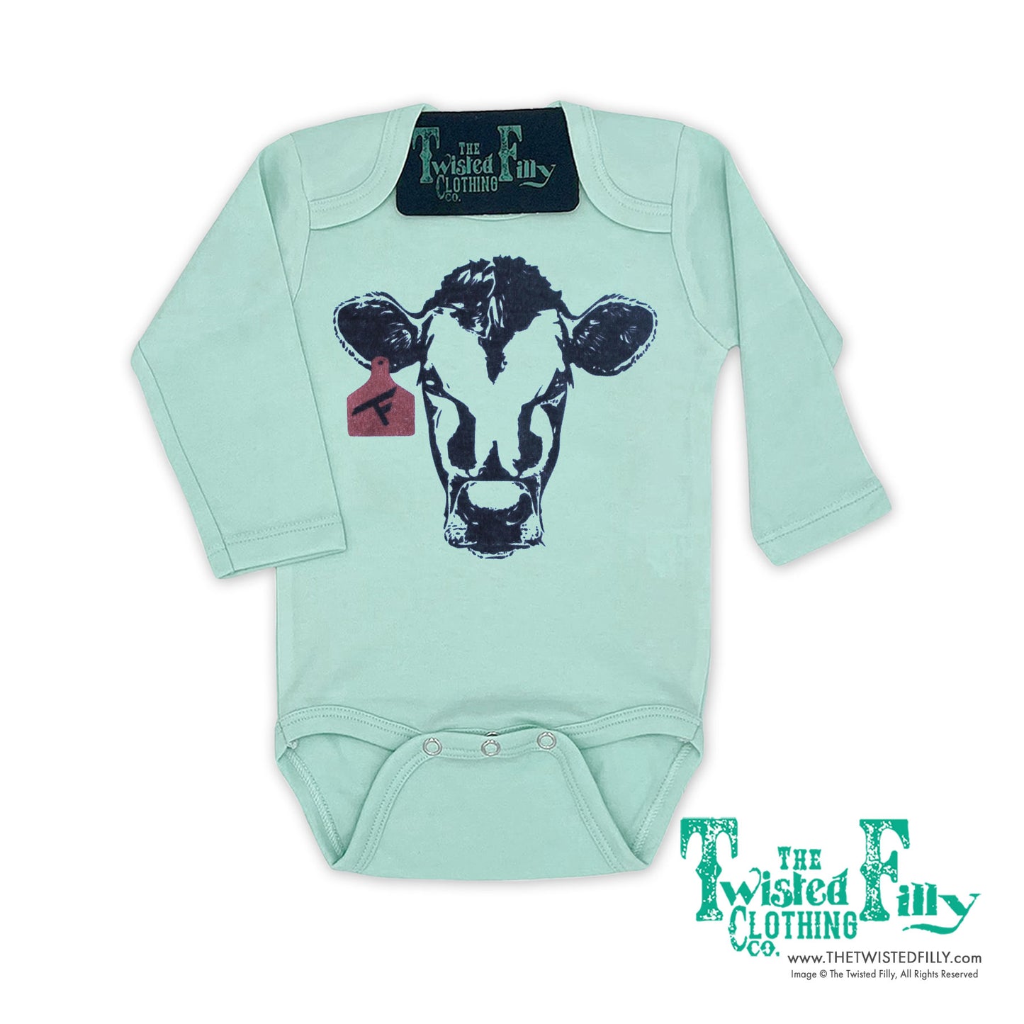 Calf W/ Ear Tag - L/S Infant One Piece - Turquoise