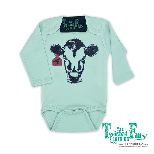 Calf W/ Ear Tag - L/S Infant One Piece - Turquoise