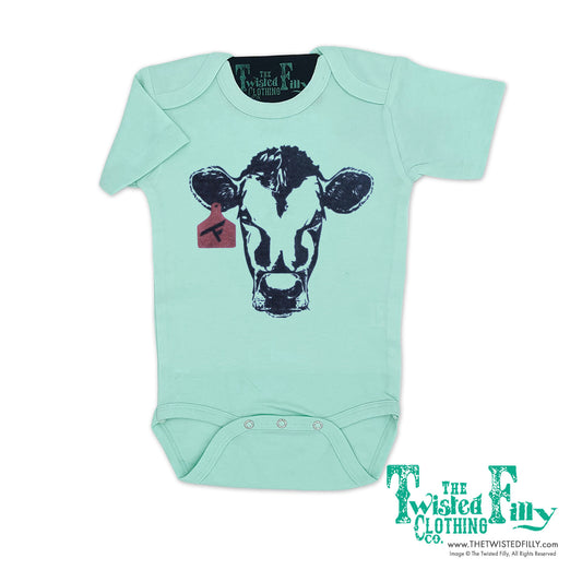 Calf W/ Ear Tag - S/S Infant One Piece - Turquoise