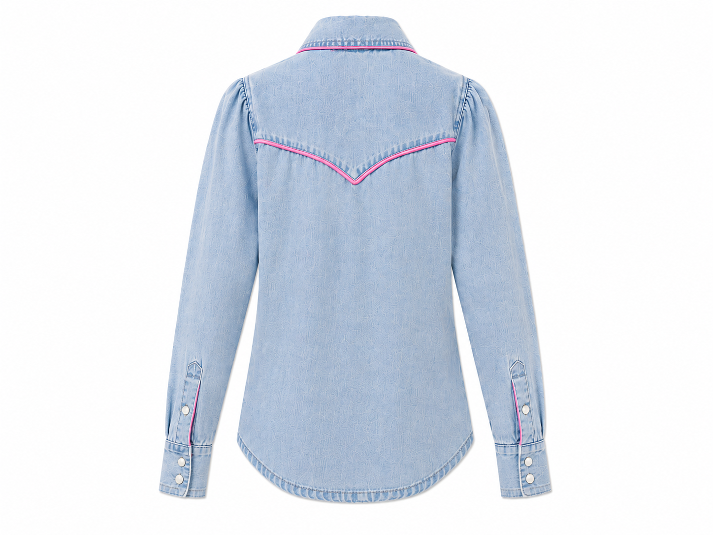 Light Denim Vintage Wash - Toddler LS Pink Piping Pearl Snap Shirt - The Twisted Filly
