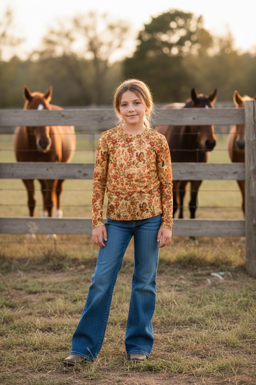 Cowgirl Flowers - Youth Mesh LS Top