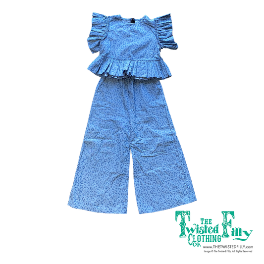 Denim Cheetah - Toddler Ruffle Pant Set
