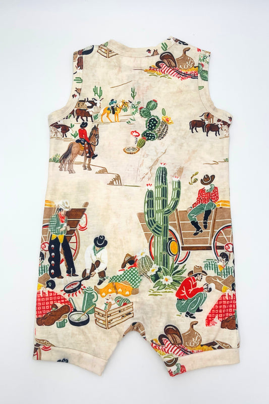 Infant Sleeveless Romper -Taupe Cowboy