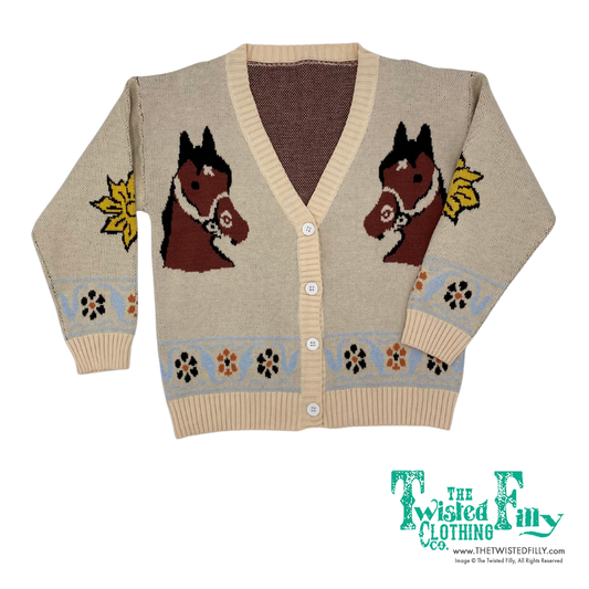 Floral Horse - Youth Cardigan Sweater