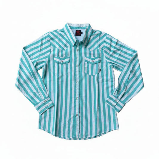 Turq & Wht - Youth Performance LS Pearl Snap