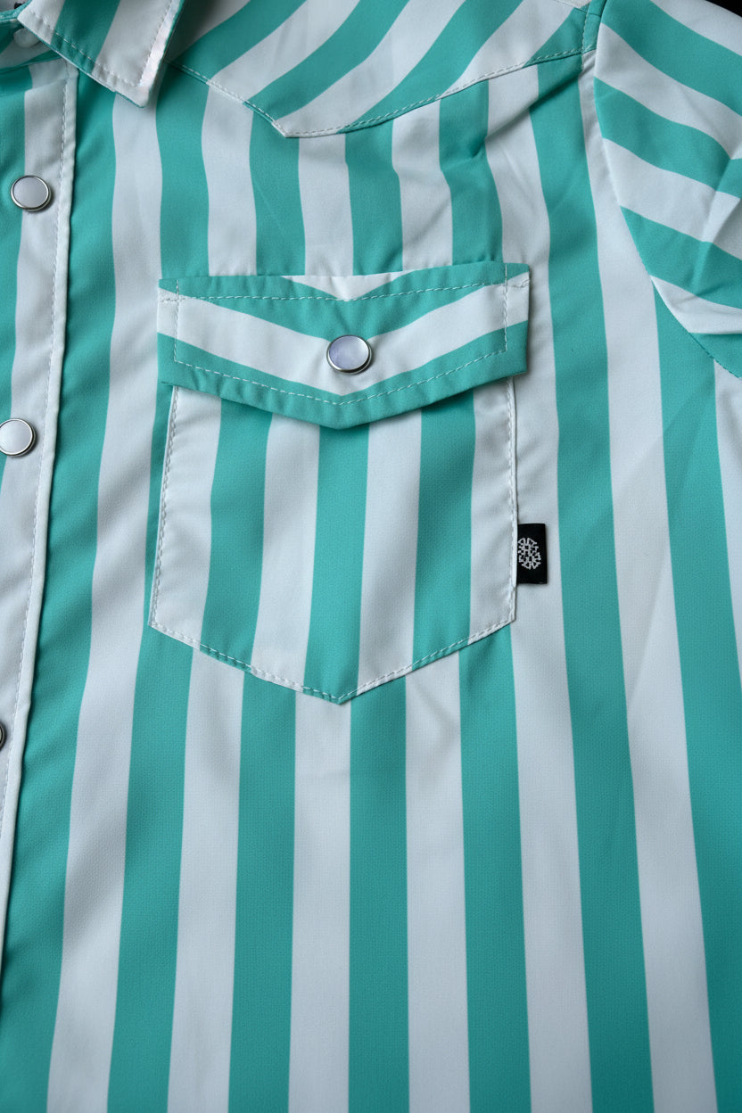 Turq & Wht - Youth Performance LS Pearl Snap