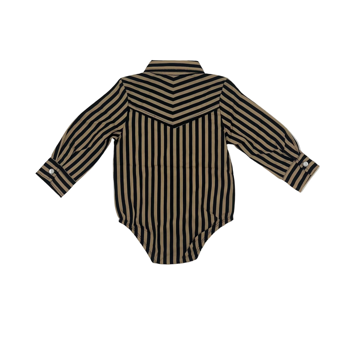 Black & Tan 1/4" Stripe - Infant Performance LS Pearl Snap Onesie