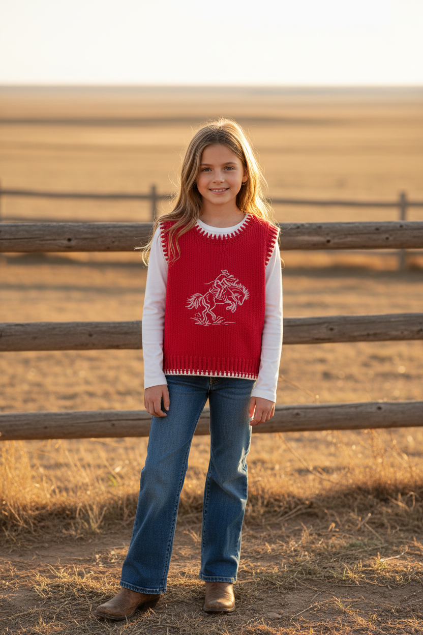 Red Bucking Horse - Youth Sweater Vest