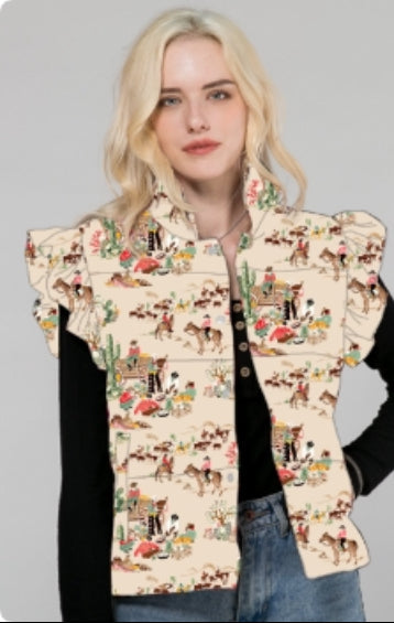 Taupe Wagon - Toddler Ruffle Vest - The Twisted Filly