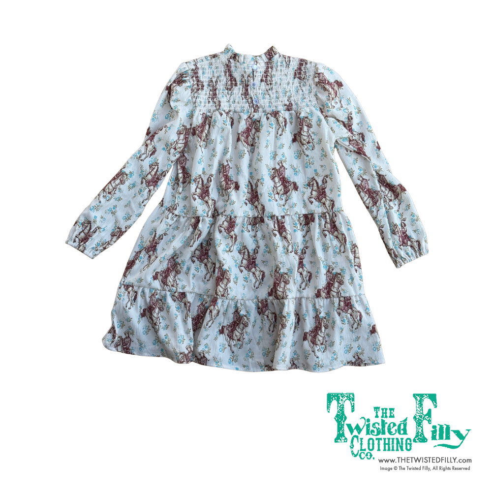 Ivory Floral Cowgirl - Youth - Smocked LS Dress
