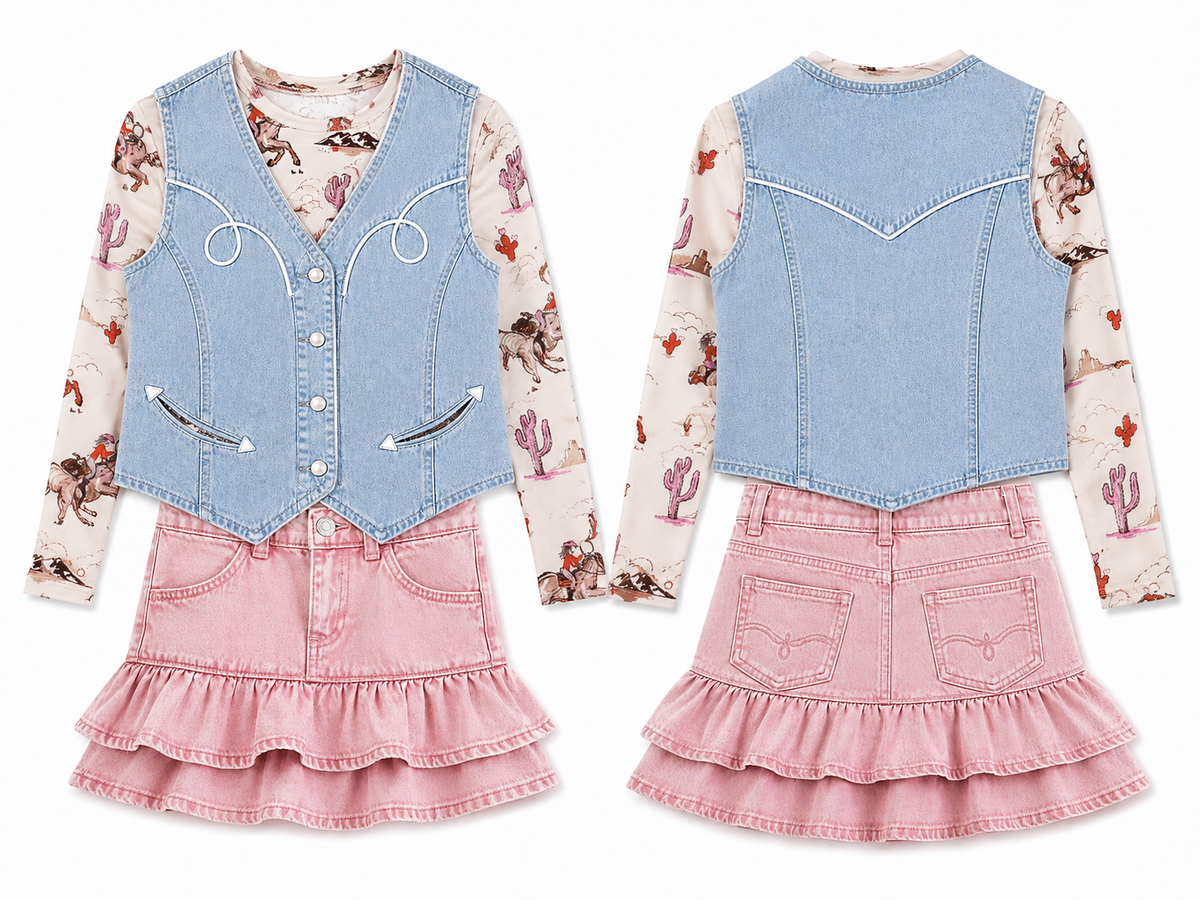Light Vintage Wash Denim - Infant Pearl Snap W/ White Piping Vest