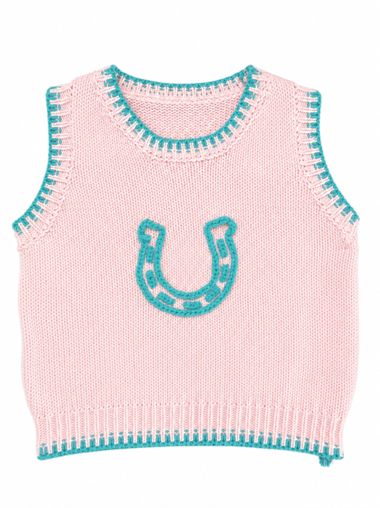 Light Pink Teal Horseshoe - Youth Sweater Vest