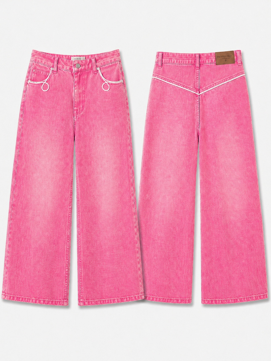 Neon Pink Vintage Wash - Toddler White Pipping Pant