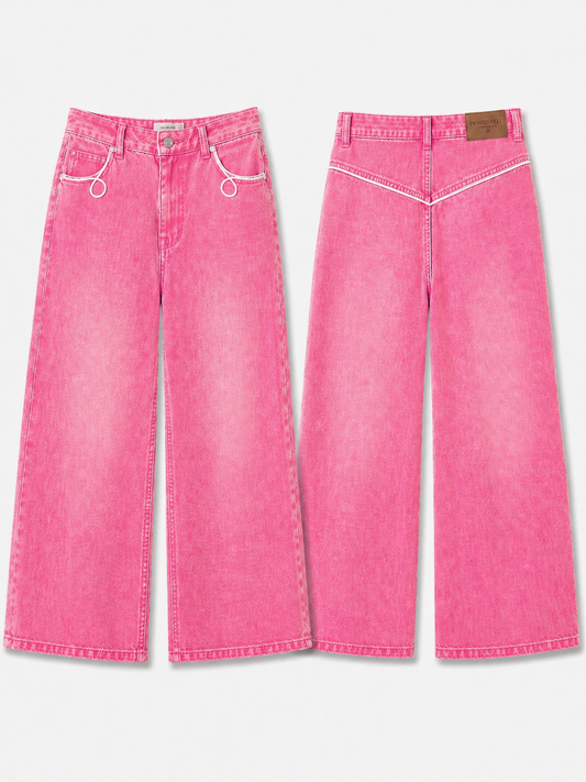 Neon Pink Vintage Wash - Infant White Pipping Pant