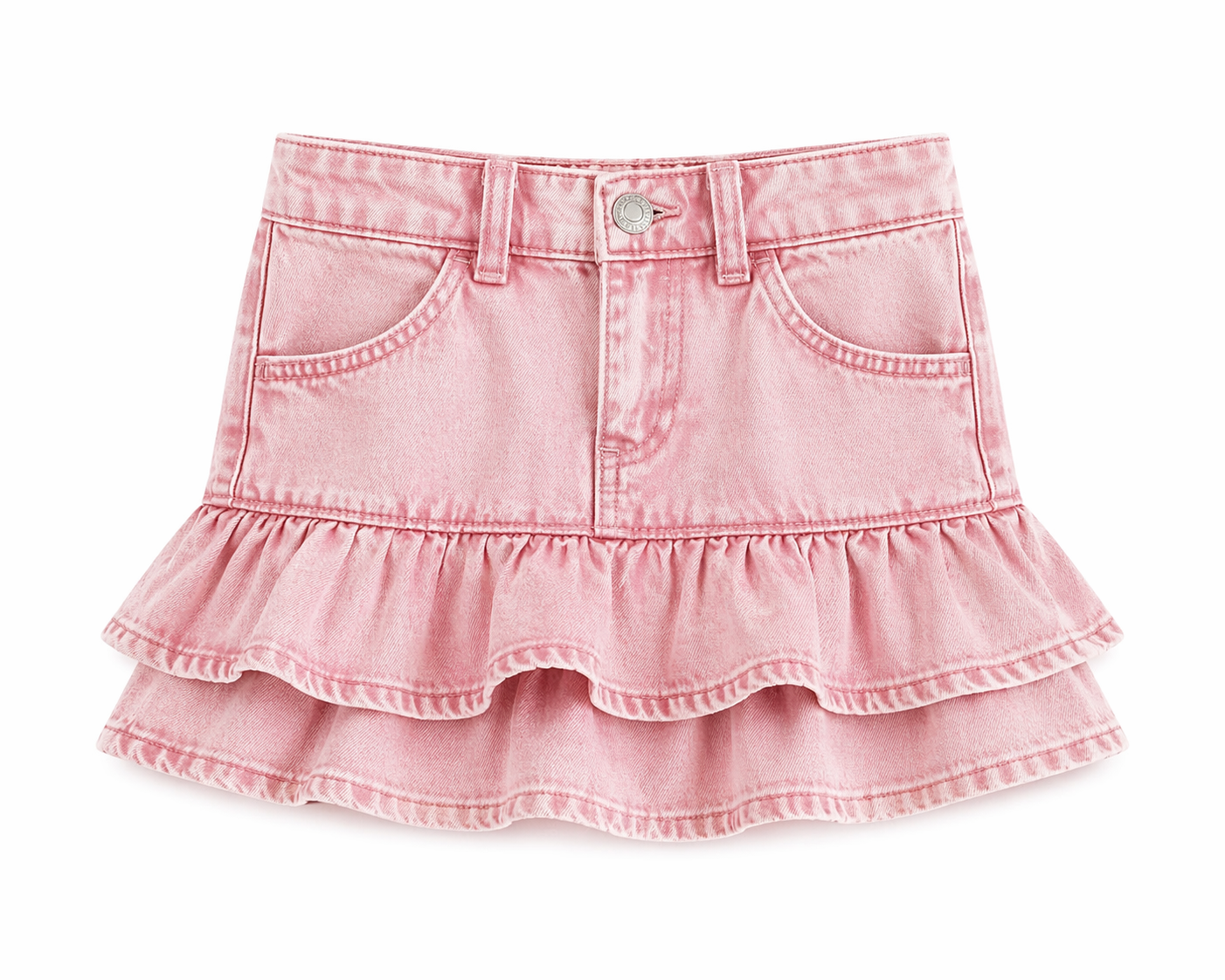 Pink Vintage Wash - Infant Light Weight Denim Ruffled Jean Skort