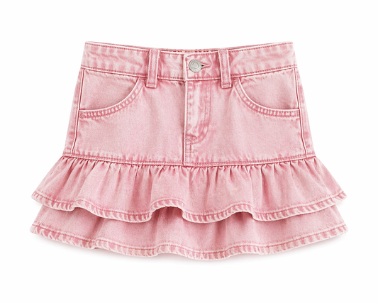 Pink Vintage Wash - Infant Light Weight Denim Ruffled Jean Skort