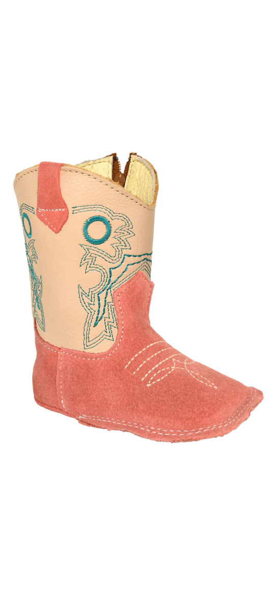 Pink Suede Cream Teal Top Square Toe Boot - Infant