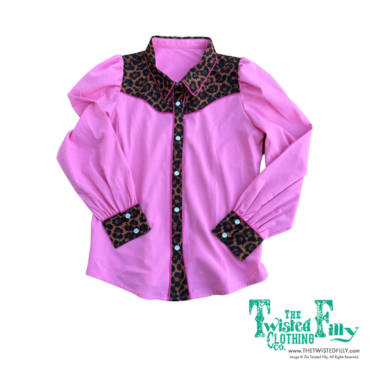 Pink Cheetah Yoke - Youth LS Pearl Snap