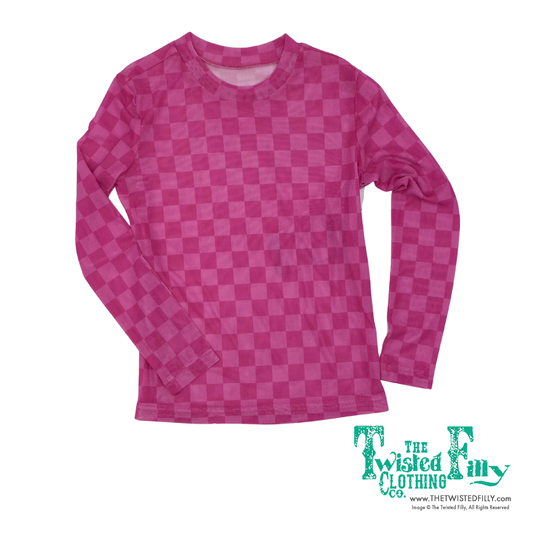 Pink Check - Youth LS Mesh Top