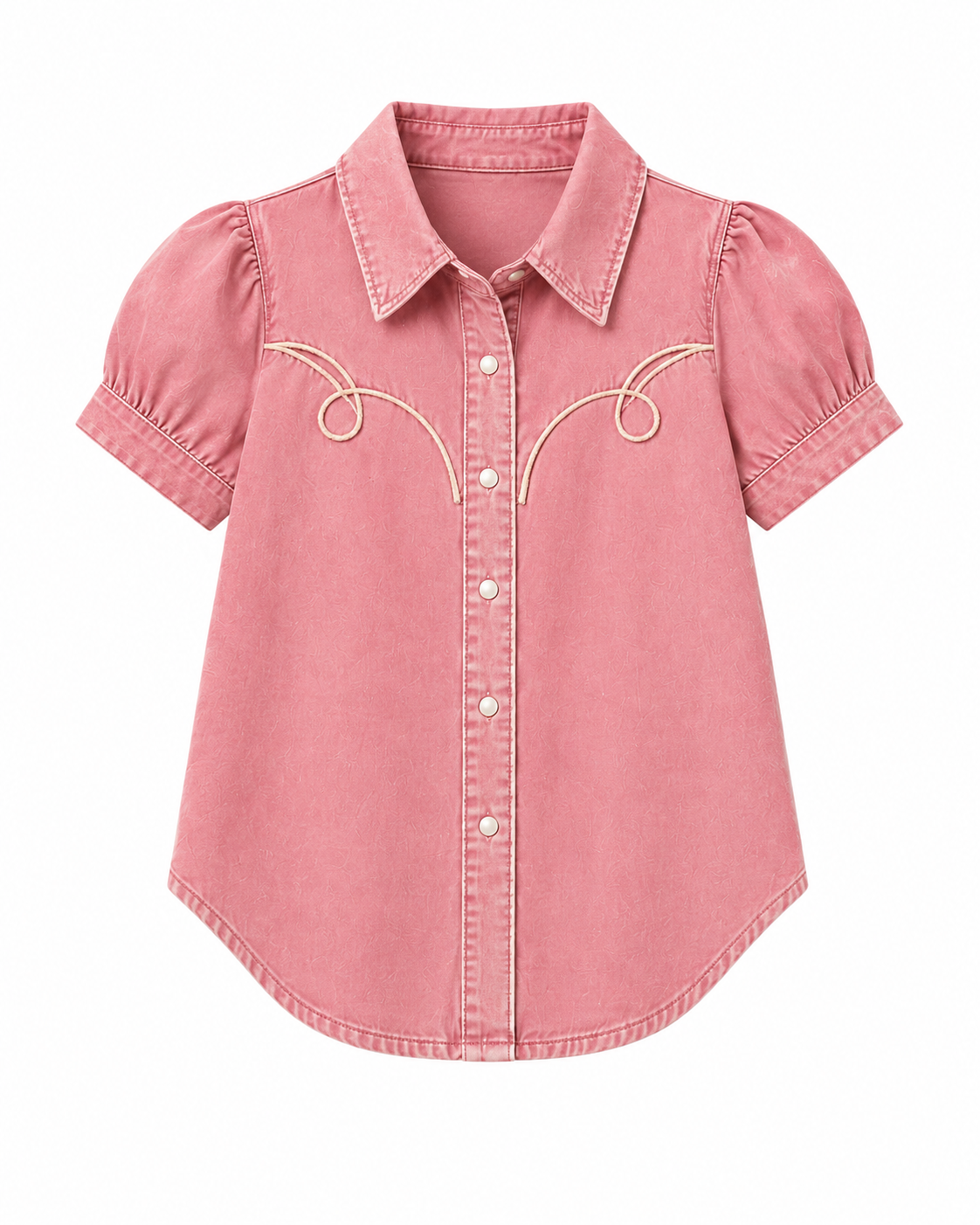 Pink Vintage Wash Denim - Womens SS Pearl Snap Shirt