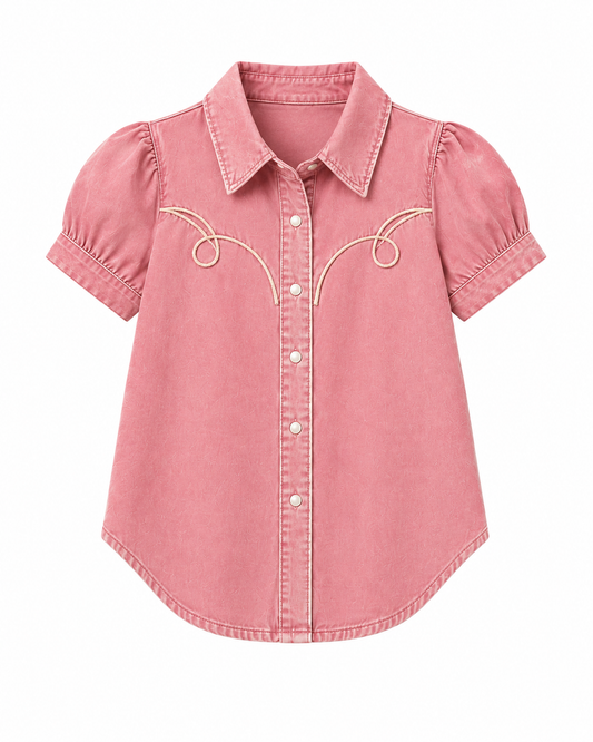 Pink Vintage Wash Denim - Toddler SS Pearl Snap Shirt