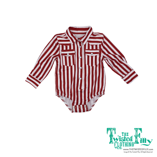 Red Stripe - Infant - Pearl Snap LS One Piece