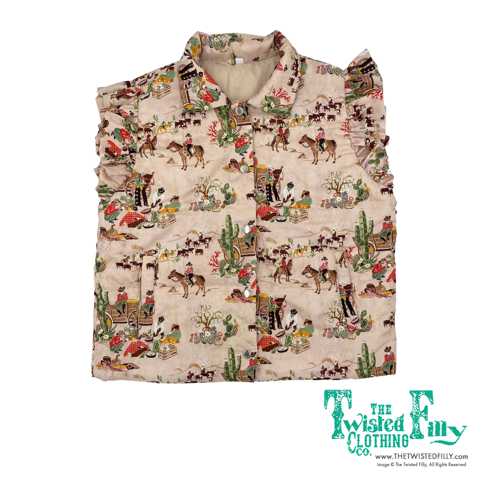 Taupe Wagon - Youth Ruffle Vest - The Twisted Filly