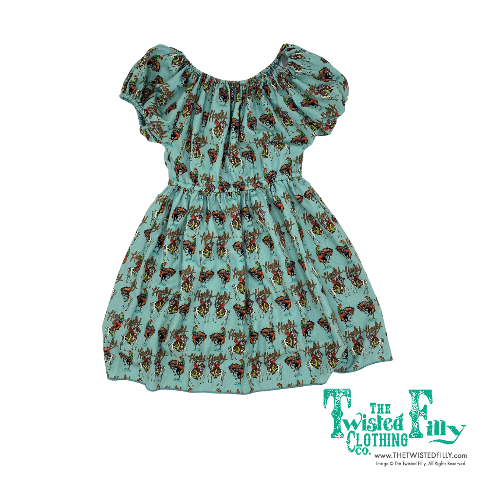 Teal Howdy - Toddler Elastic SS Dress