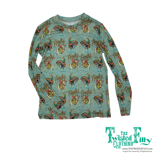 Teal Howdy  - Youth LS Mesh Top