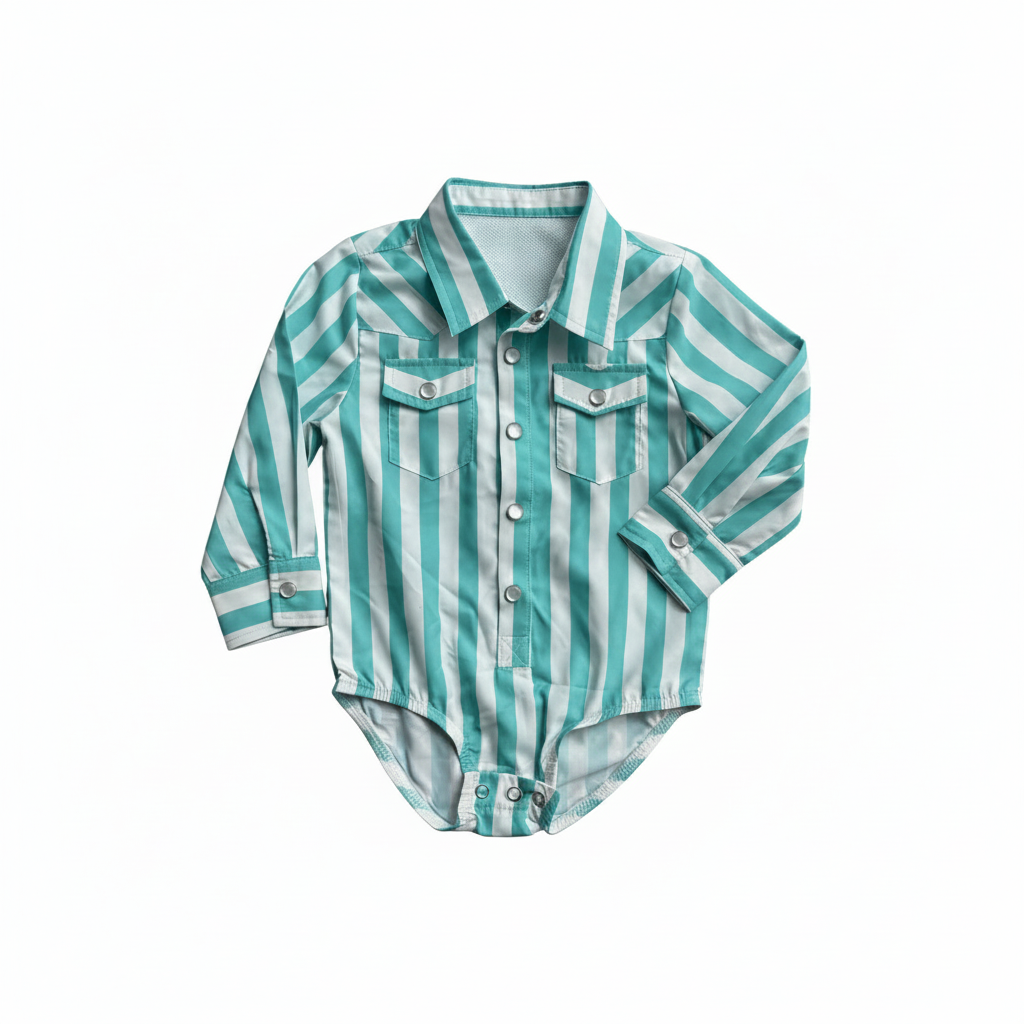 Turq & Wht - Infant Performance LS Pearl Snap Onsie
