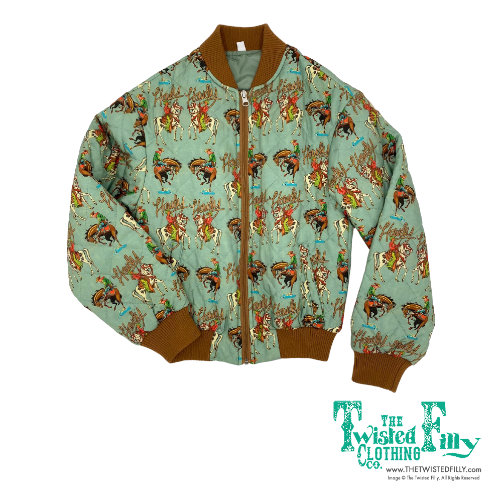 Turquoise Howdy - Infant Zip Up Bomber Jacket - The Twisted Filly
