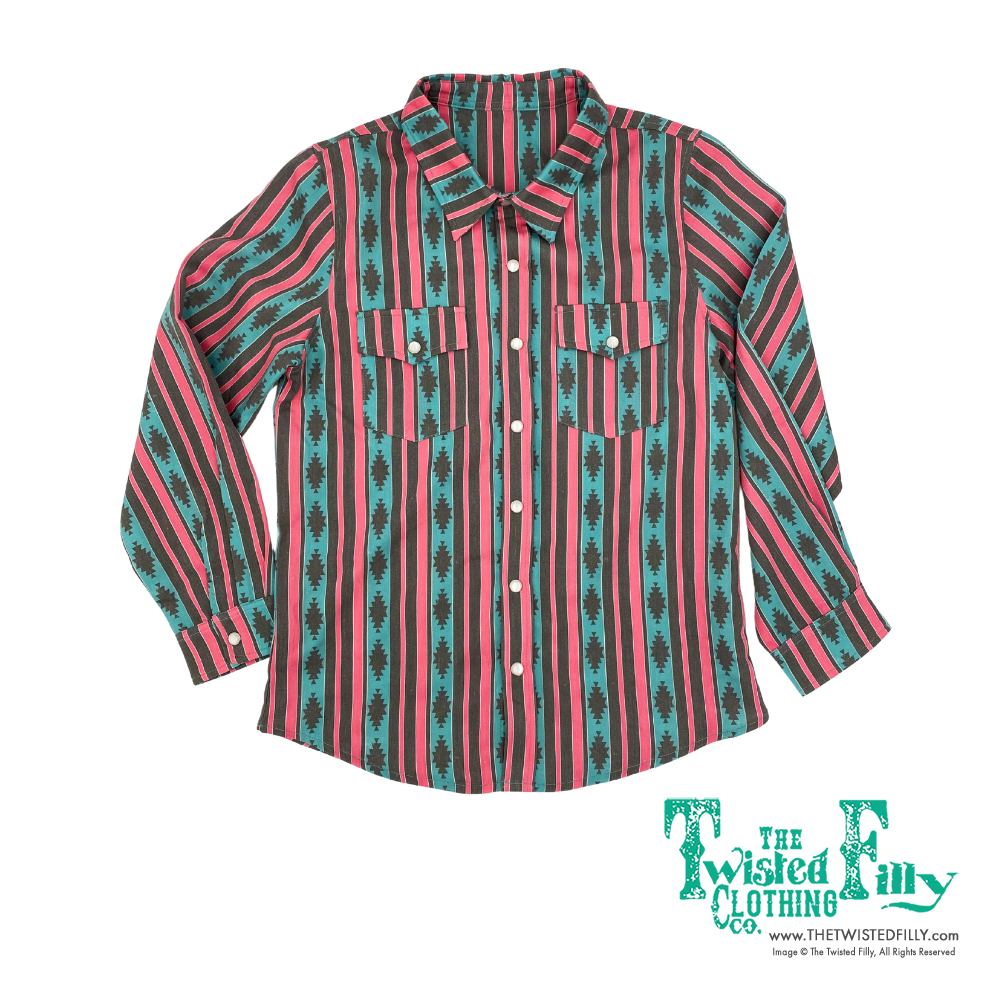 Vintage Pink Aztec - Youth LS Pearl Snap