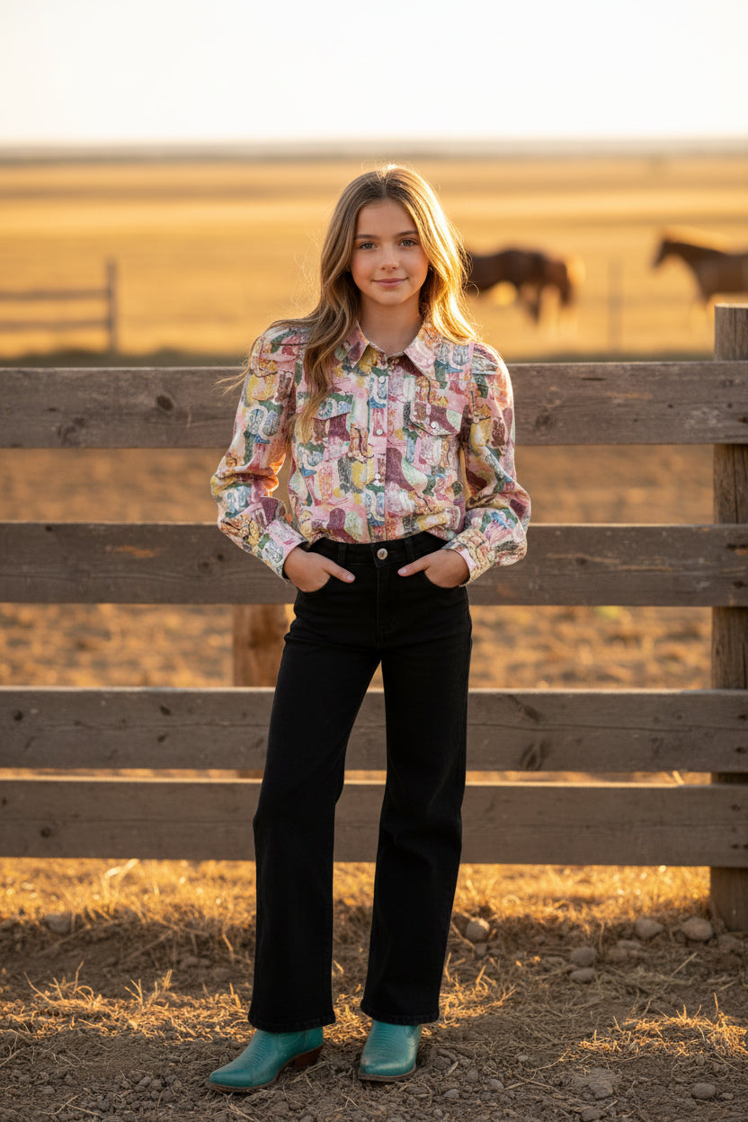 Vintage Kicking Boots - Toddler LS Pearl Snap