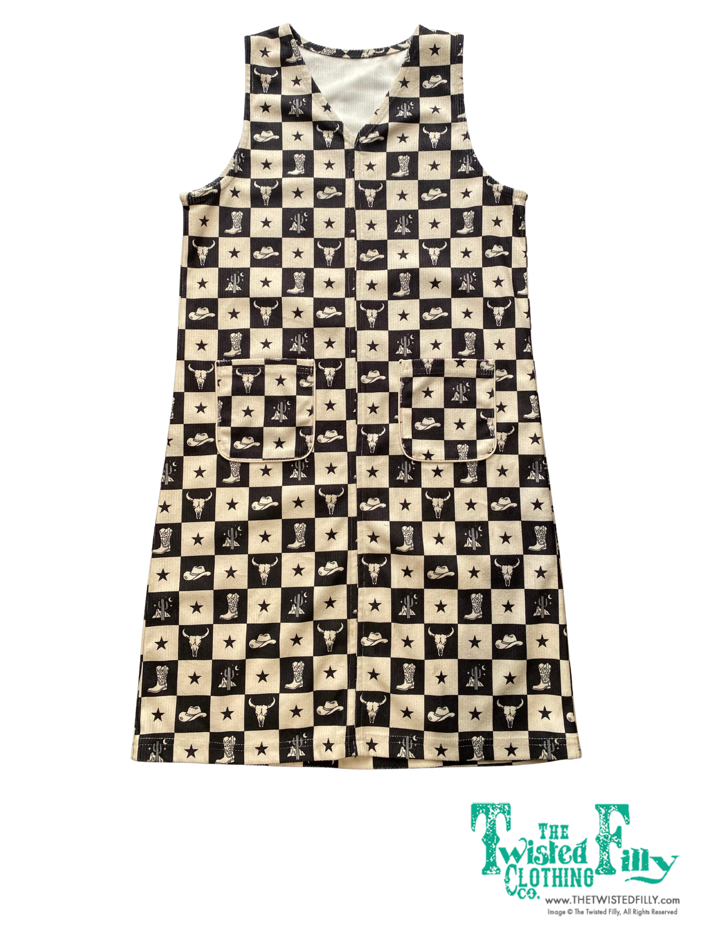 Black Check Western Dress - Youth