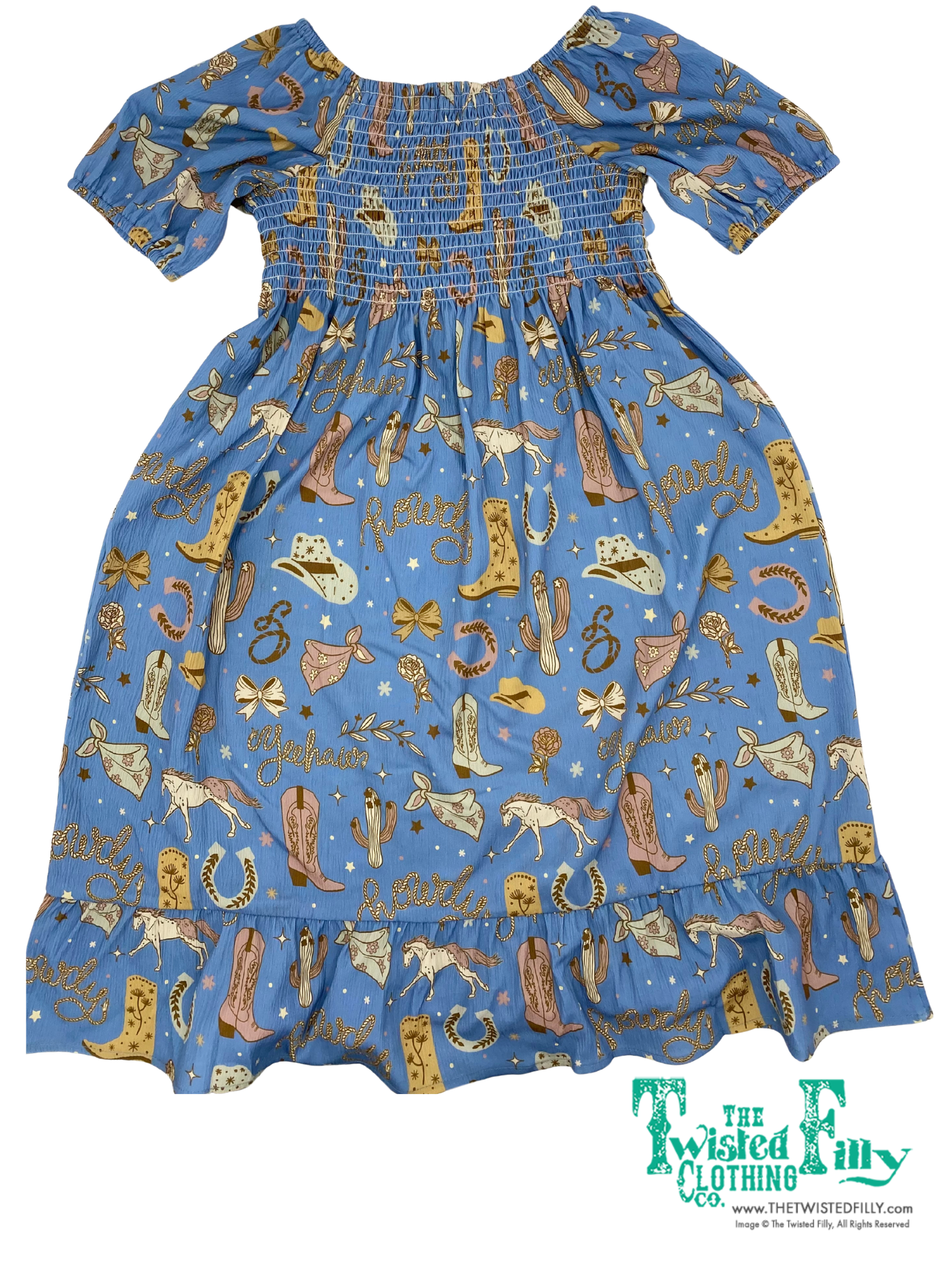 Blue Yee Haw - Youth Smocked SS Dress