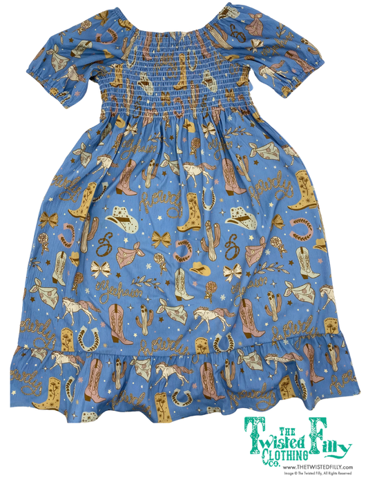 Blue Yee Haw - Youth Smocked SS Dress