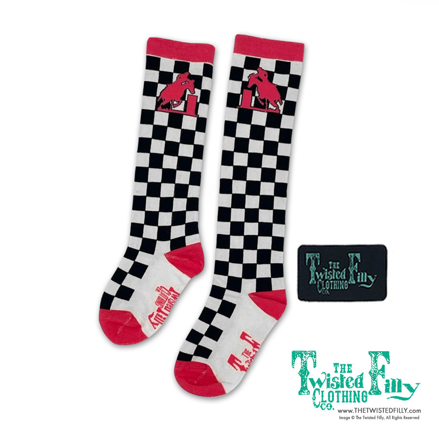 Checkered Neon Toddler Boot Socks Barrel Racer