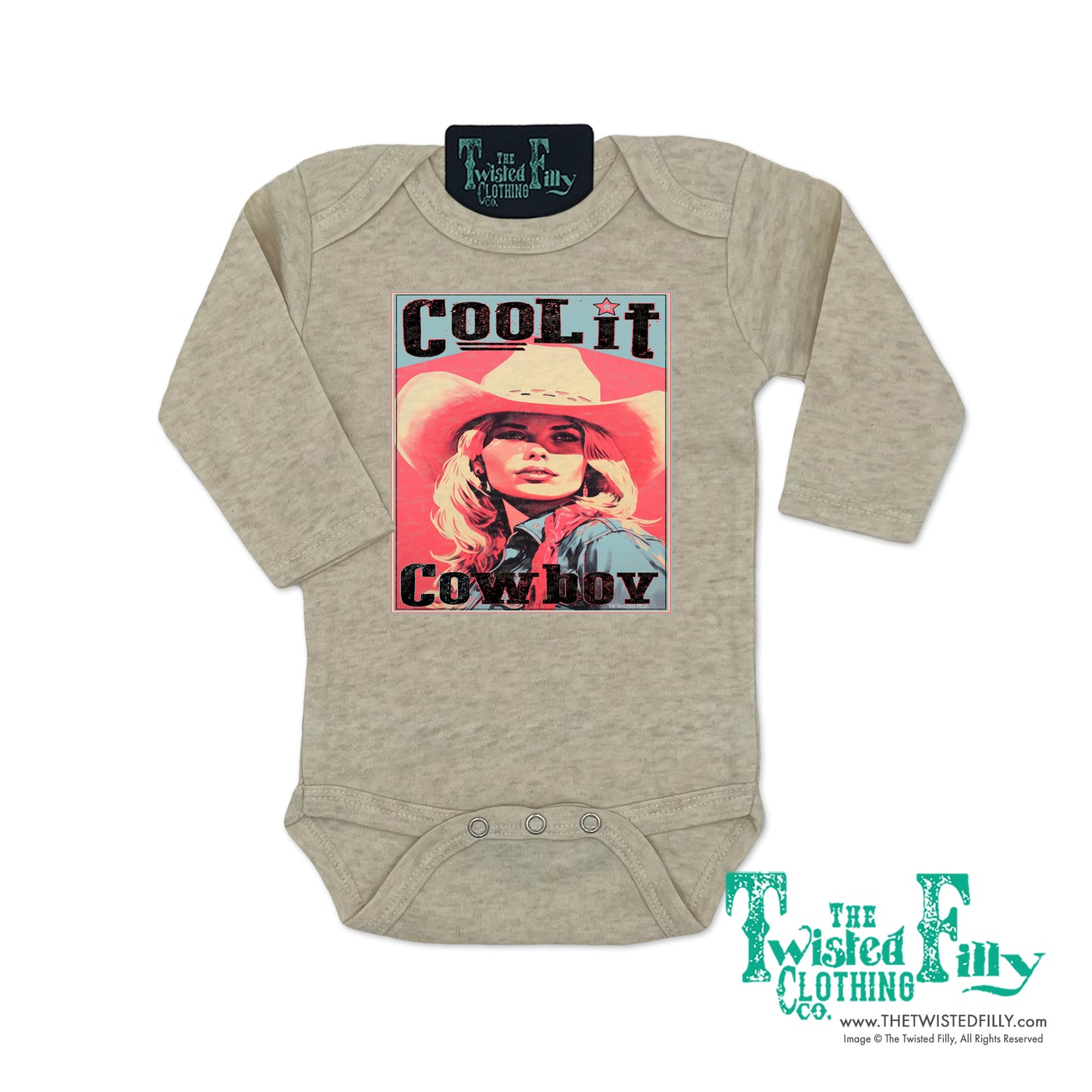 Cool It Cowboy - L/S Girls Infant One Piece - Oatmeal