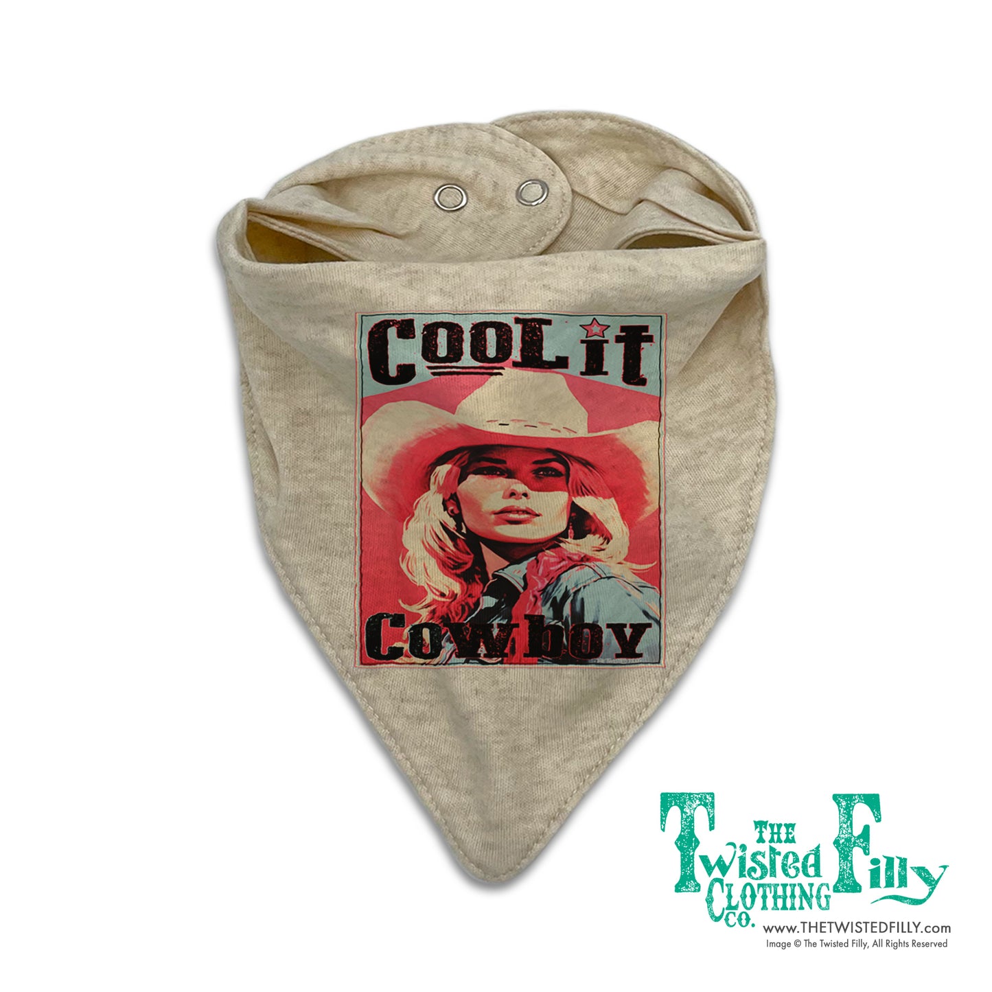 Cool It Cowboy Infant Bandana Bib - Oatmeal