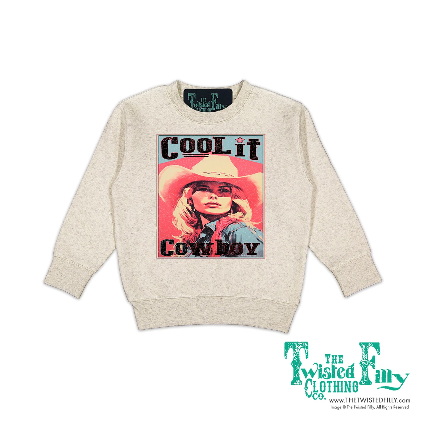 Cool It Cowboy - Girls Toddler Sweatshirt - Oatmeal