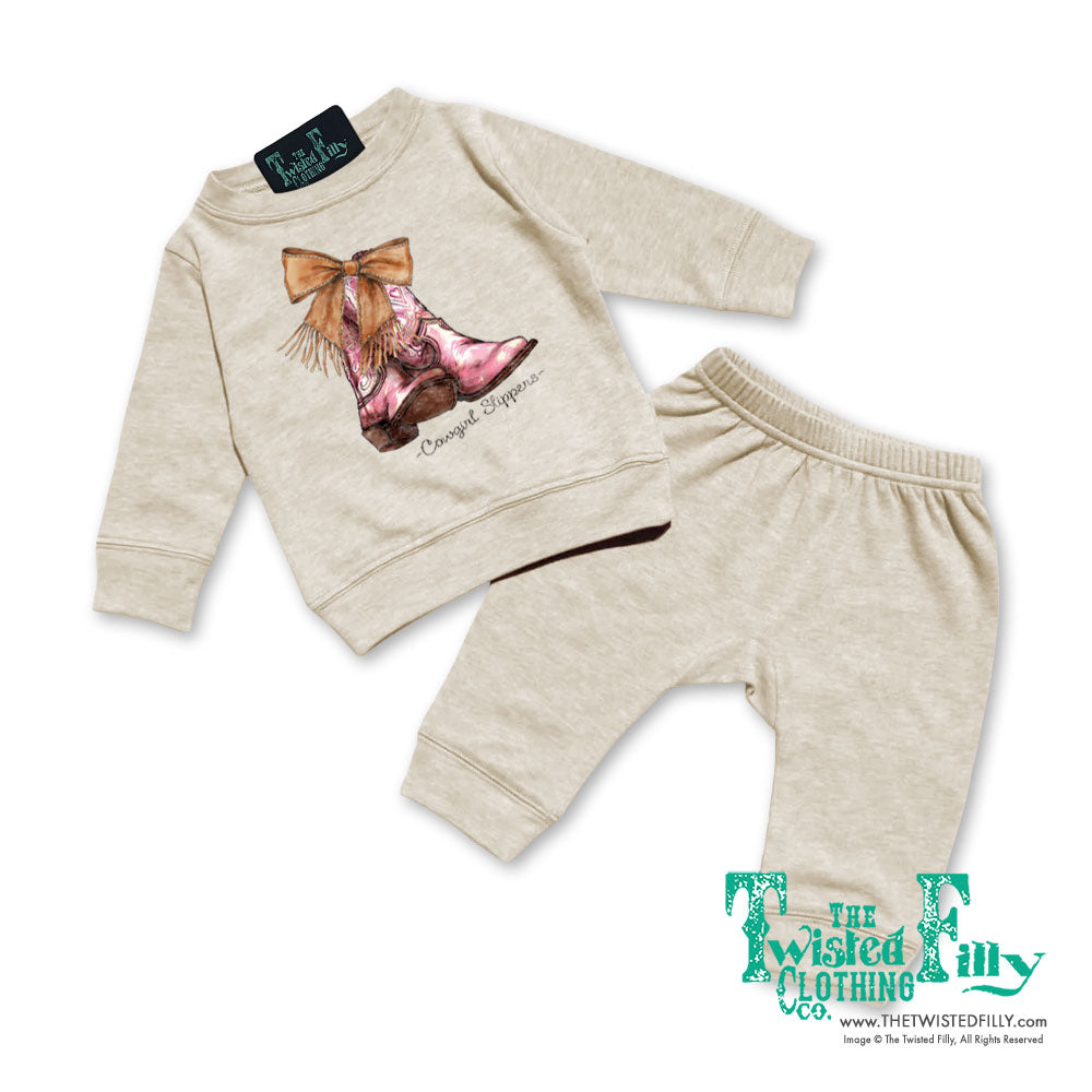 Cowgirl Slippers - Infant Two Piece Outfit  - Oatmeal